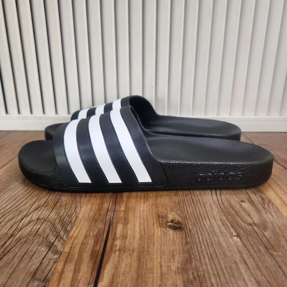 Adidas Adilette Aqua Slides Mens Sz 11 Black White Slip On Casual Sandals F35543
